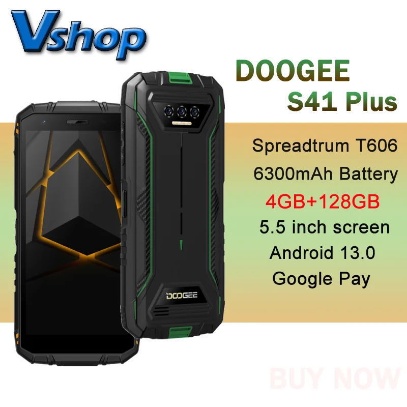 DOOGEE S41 ÷ ߰ ޴, 4GB + 128GB 5.5 ġ IPS HD 13MP ī޶, 巳 6300mAh T606, ȵ̵ 13 NFC 4G Ʈ